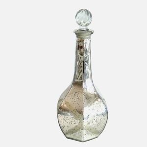 Mercury glass mirrored decanter‎ craft genie bottle, etched flower,with stopper